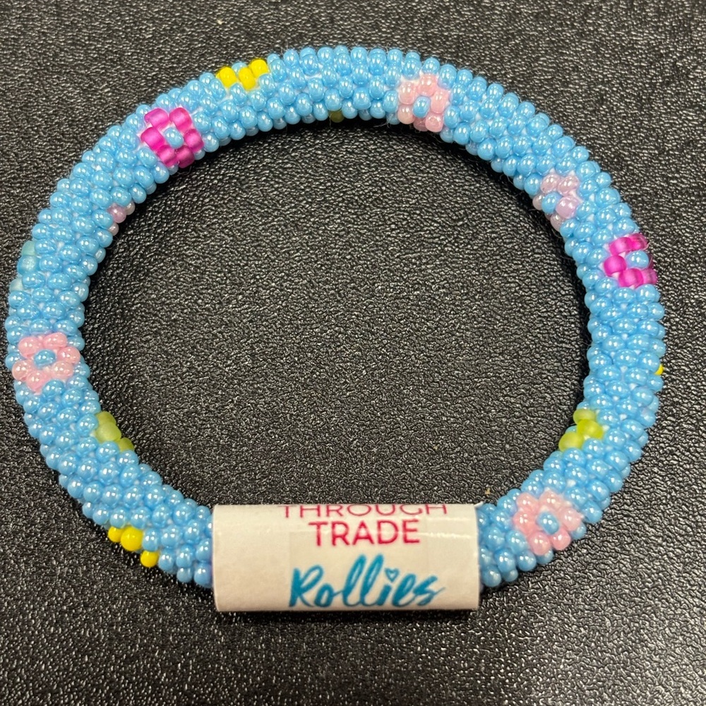 Flower Power Kid's Rollies Glass Beaded Bracelet Blue NWT